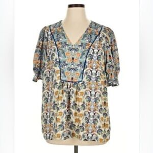 Rose & Olive Multicolor Peasant Boho Blouse Size 1x